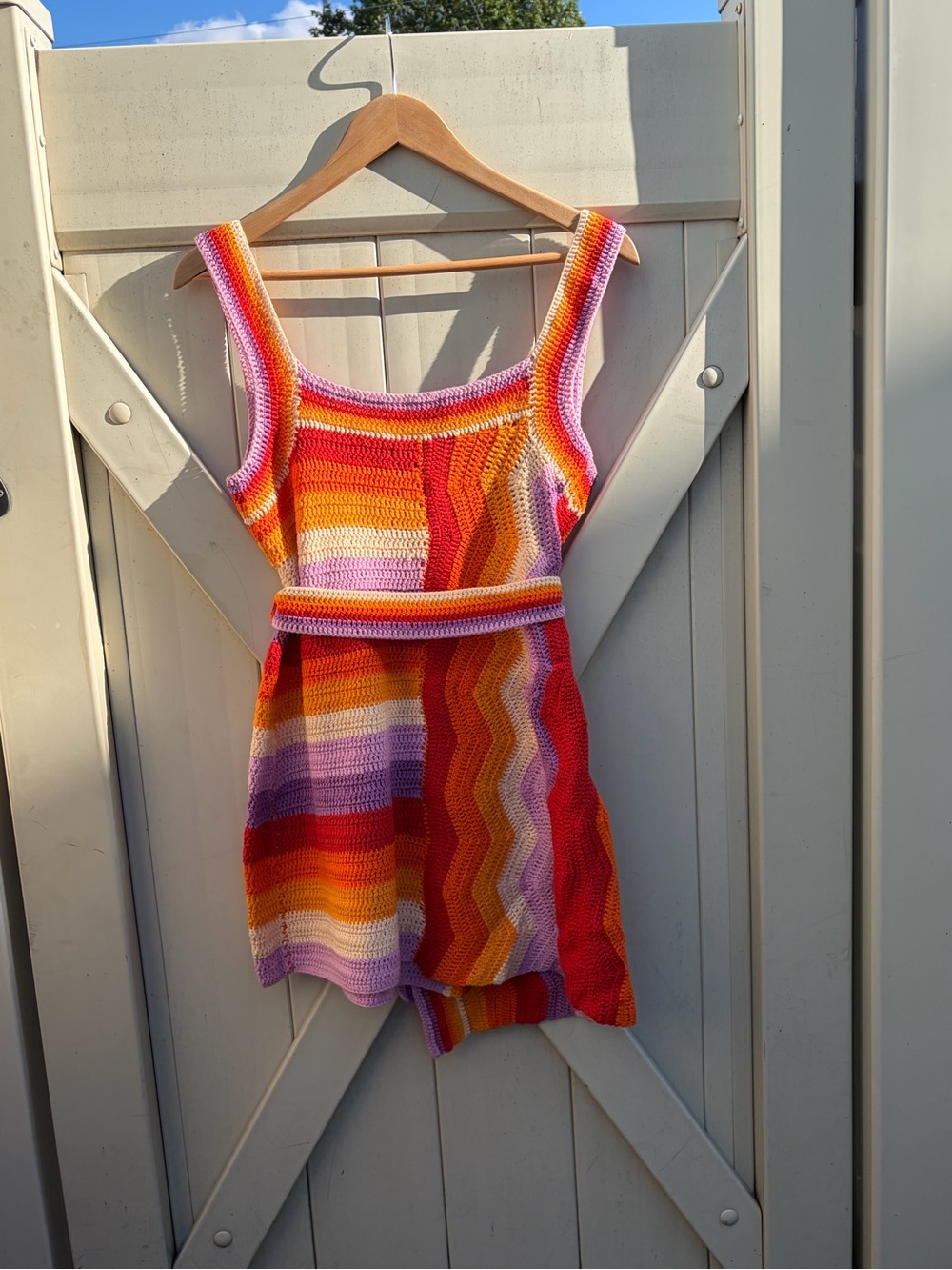 FARM Rio Crochet Belted Wrap Dress in Red, Orange, Pink, Purple & Cream - Picture 2 of 5